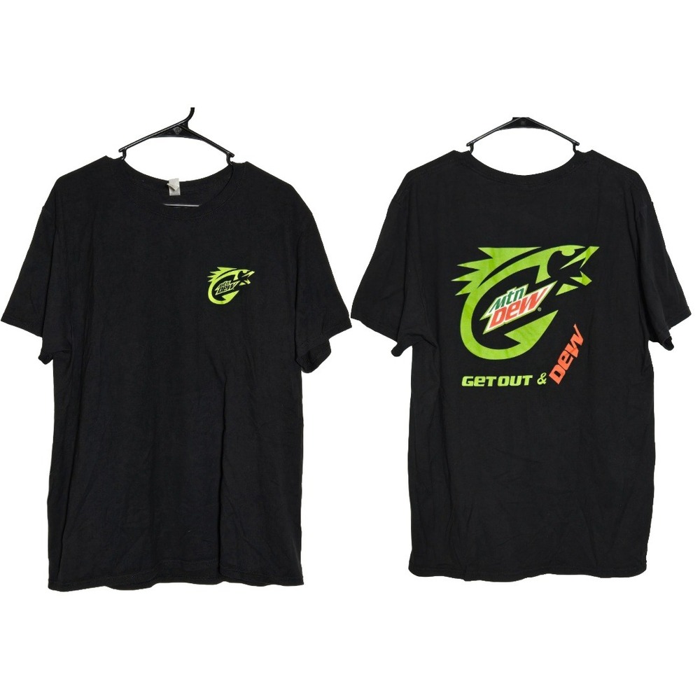 Mountain Dew Get Out & Dew Graphic T-Shirt Large Fish Soda Merch Promo Outdoor